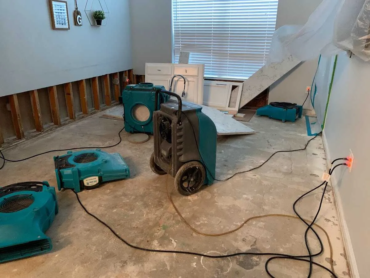 Dehumidifier in flood-cut room for Water Damage Restoration in East Orange